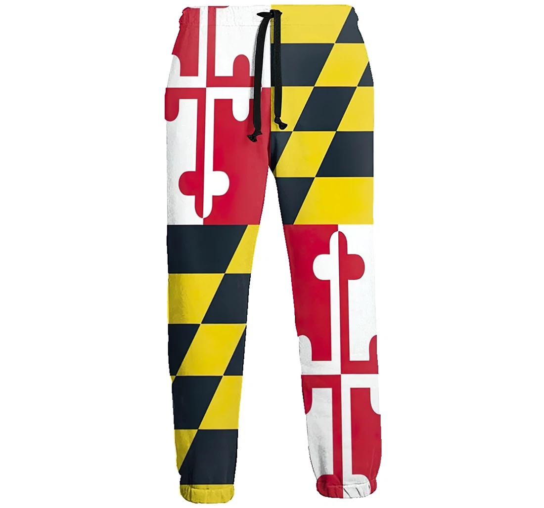 Personalized Maryland Flag Lightweight Workout Athletic Sweatpants, Joggers Pants With Drawstring For Men, Women