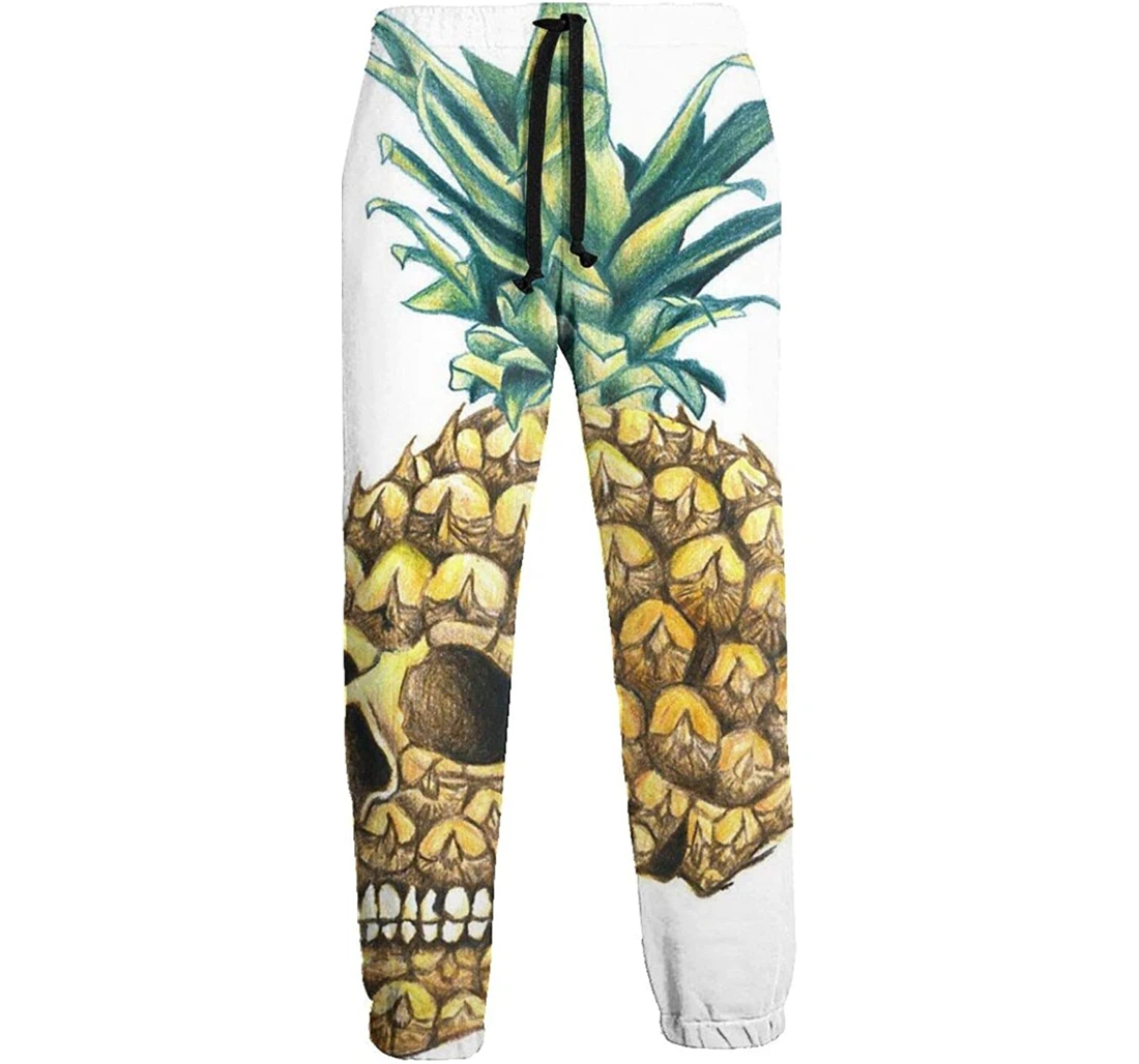 Personalized Pineapple Skull Graphic Funny Casual Sweatpants, Joggers Pants With Drawstring For Men, Women