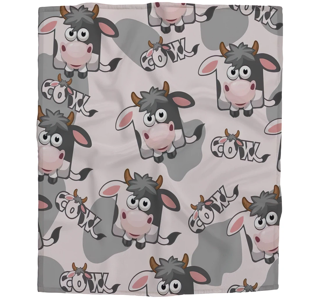 Throw Blanket, Quilt - Cartoon Cow Kids Cute Calf Cattle Black Cow Baby Chair Travel Es Sherpa Fleece