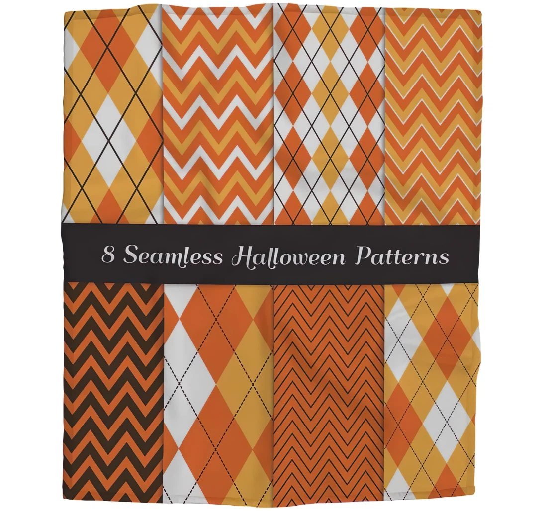Throw Blanket, Quilt - Argyle And Chevron Girls Boy Baby Kids Halloween Orange White And Brown Patterns Sherpa Fleece