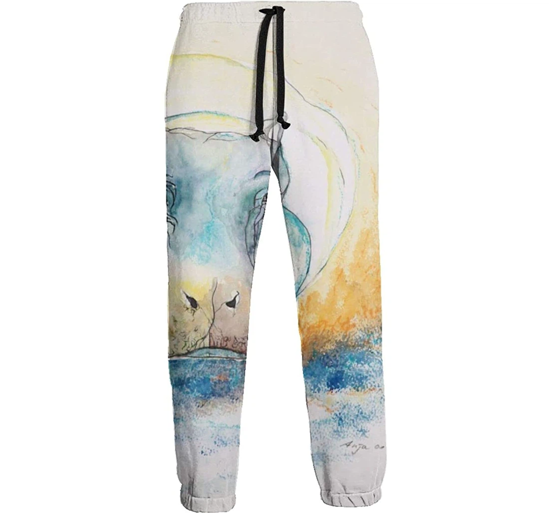Personalized Hippo Watercolor Lightweight Workout Athletic Sweatpants, Joggers Pants With Drawstring For Men, Women
