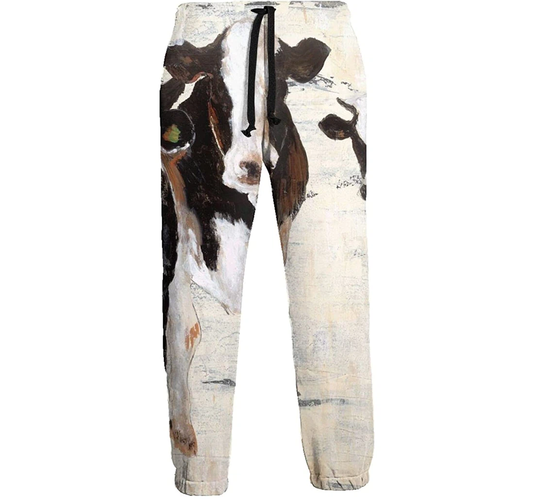 Personalized Oil Painting Cow Running Casual For Sweatpants, Joggers Pants With Drawstring For Men, Women