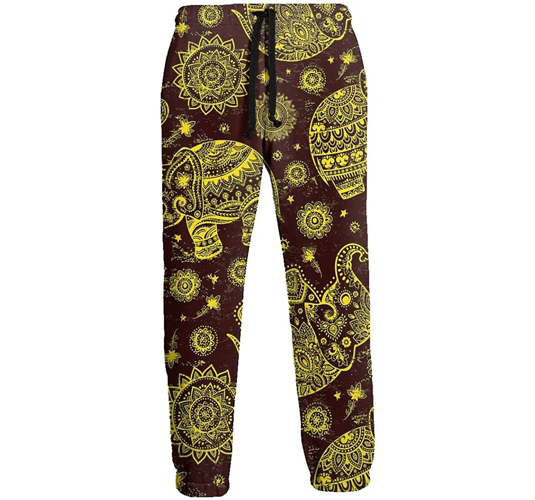 Personalized Ethnic Indian Elephant Athletic Running Workout Pant Sweatpants, Joggers Pants With Drawstring For Men, Women