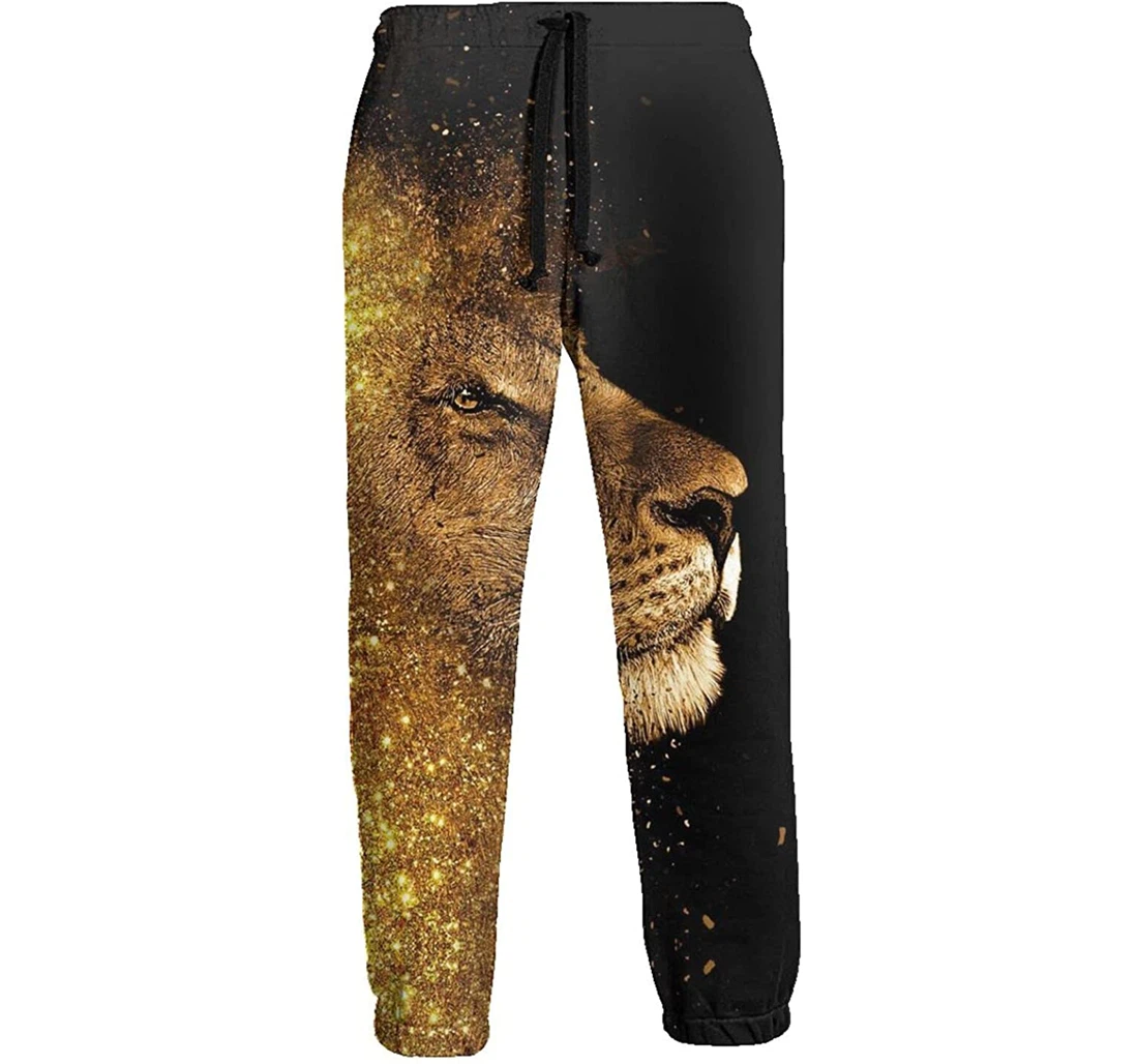 Personalized Gold Head Lion Athletic Running Workout Pant Sweatpants, Joggers Pants With Drawstring For Men, Women