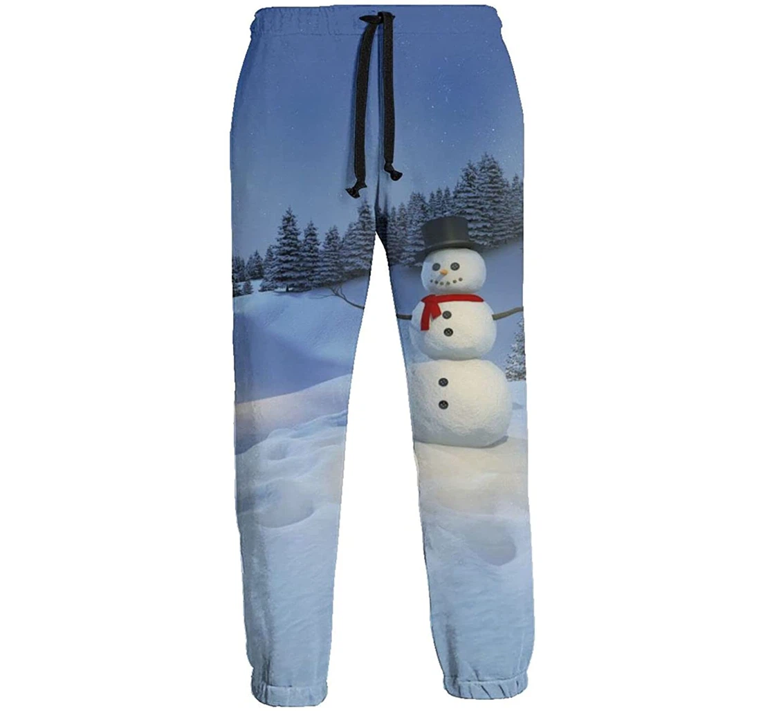 Personalized Winter Snow Night Snow-man Athletic Running Workout Pant Sweatpants, Joggers Pants With Drawstring For Men, Women