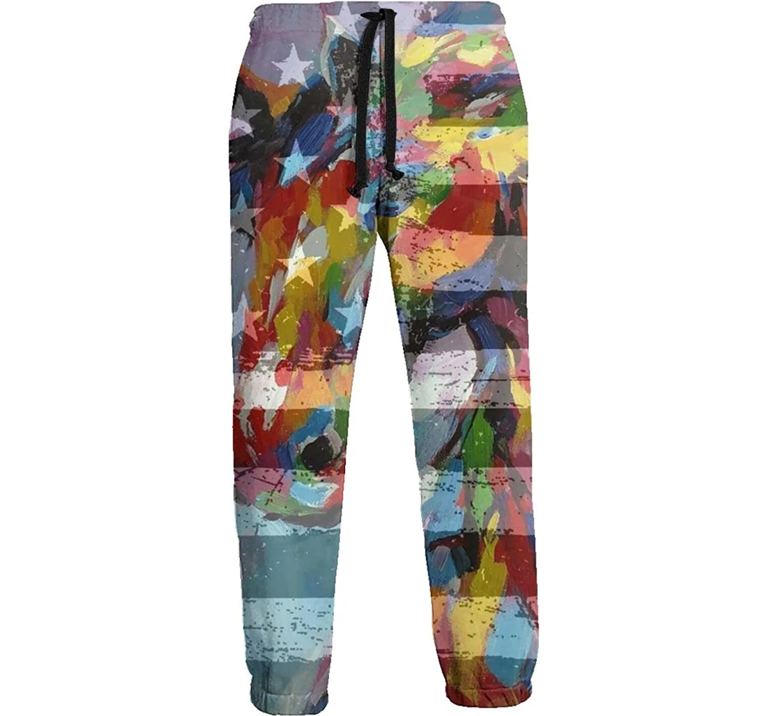 Personalized Colorful Horse Us Flag Lightweight Workout Athletic Sweatpants, Joggers Pants With Drawstring For Men, Women