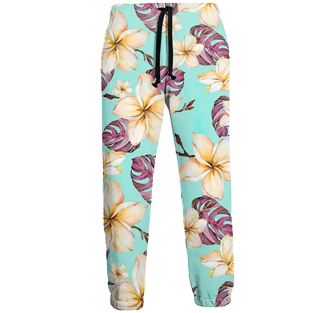 Personalized Tropical Flower Leaves Loose Long Sweatpants, Joggers Pants With Drawstring For Men, Women