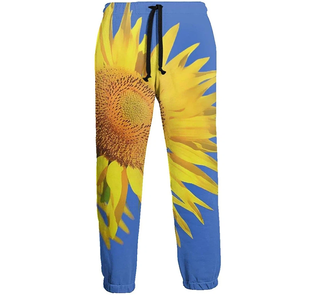 Personalized Bright Yellow Sunflower Digital Graphric Cool Casual Sweatpants, Joggers Pants With Drawstring For Men, Women