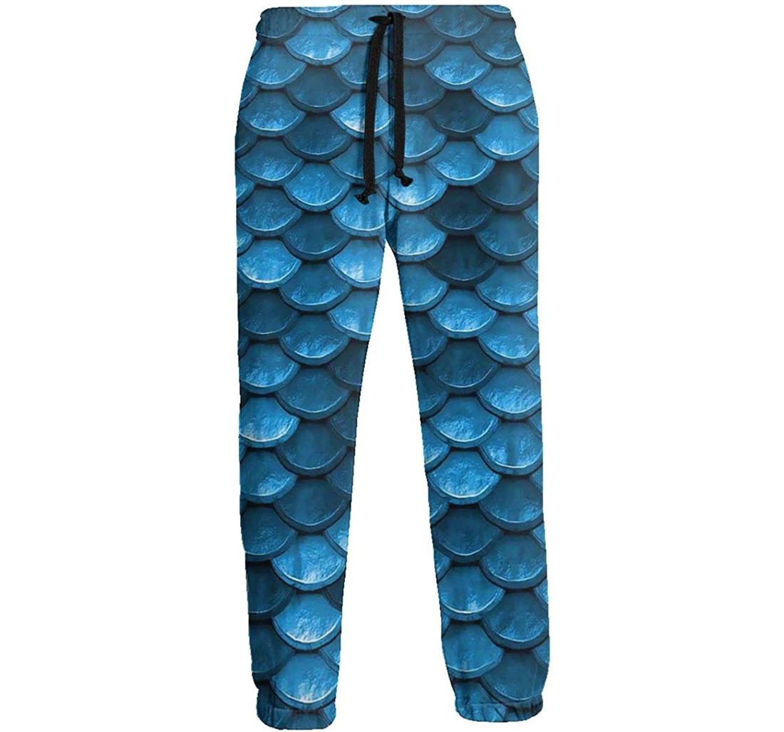 Personalized Blue Mermaid Fish Scales Graphic Funny Casual Sweatpants, Joggers Pants With Drawstring For Men, Women