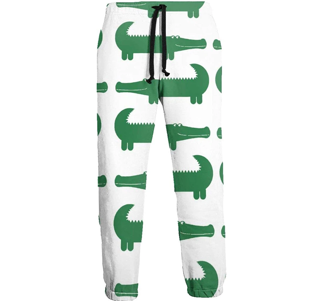 Personalized Cartoon Green Alligator Digital Graphric Cool Casual Sweatpants, Joggers Pants With Drawstring For Men, Women