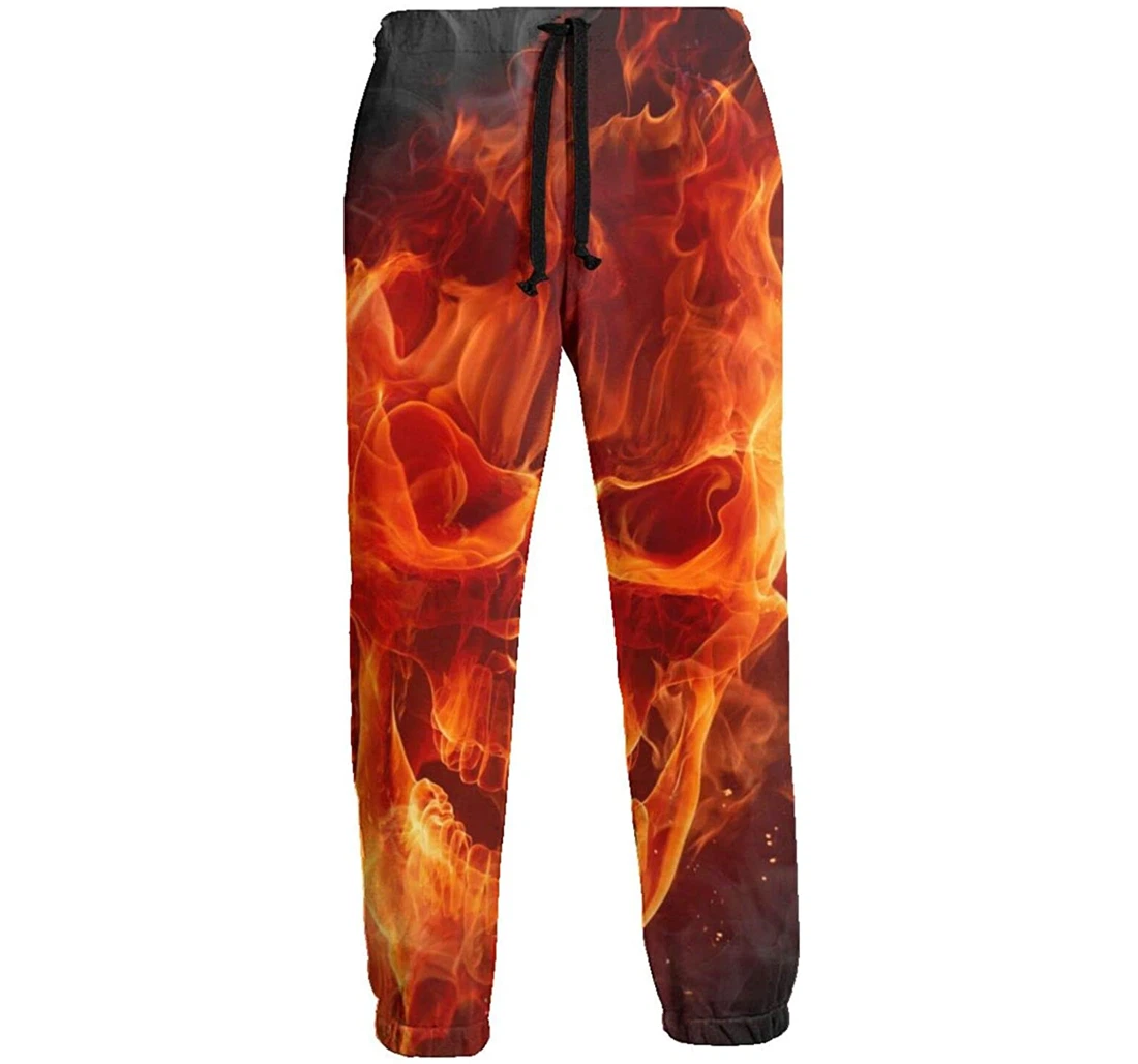 Personalized Flaming Skull Graphic Lightweight Comfortable Sweatpants, Joggers Pants With Drawstring For Men, Women