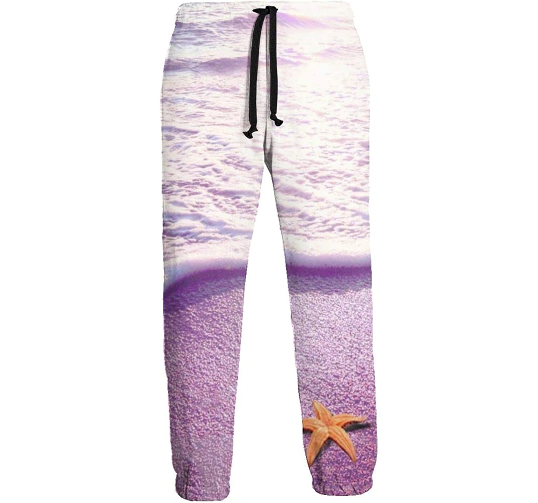 Personalized Pruple Seashore Graphic Funny Casual Sweatpants, Joggers Pants With Drawstring For Men, Women