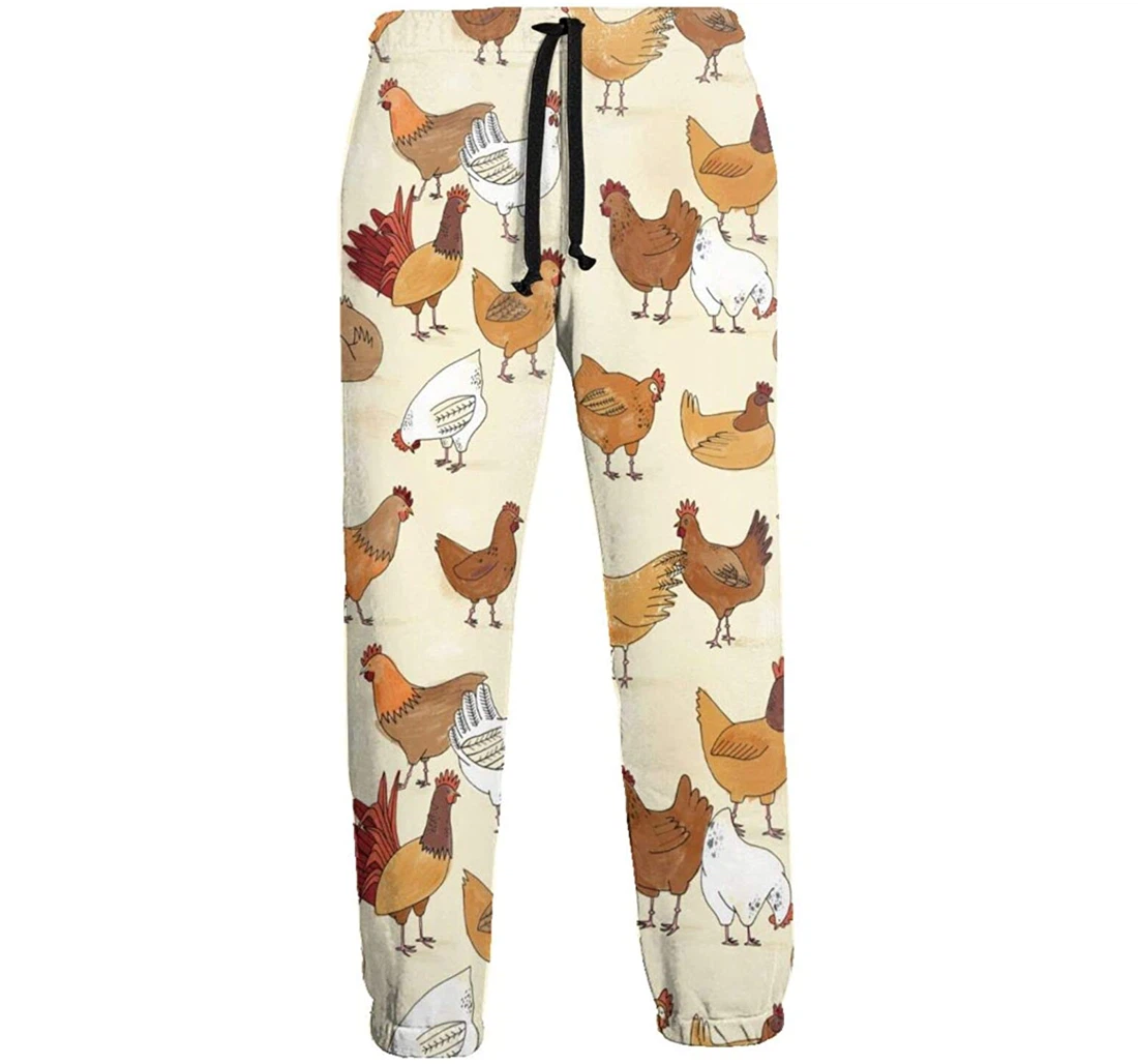 Personalized Chicken Pattern Graphic Lightweight Comfortable Sweatpants, Joggers Pants With Drawstring For Men, Women