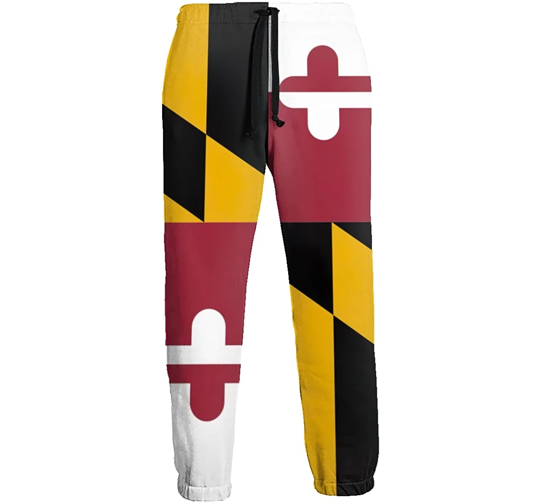 Personalized Maryland Flag Menâ€s Soft Pant Waist Sweatpants, Joggers Pants With Drawstring For Men, Women