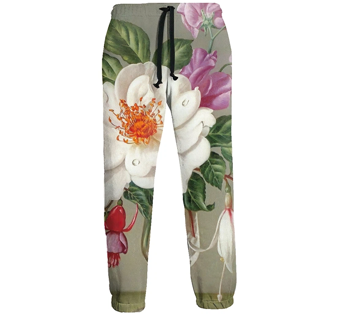 Personalized Flower Art Painting Casual Sweatpants, Joggers Pants With Drawstring For Men, Women