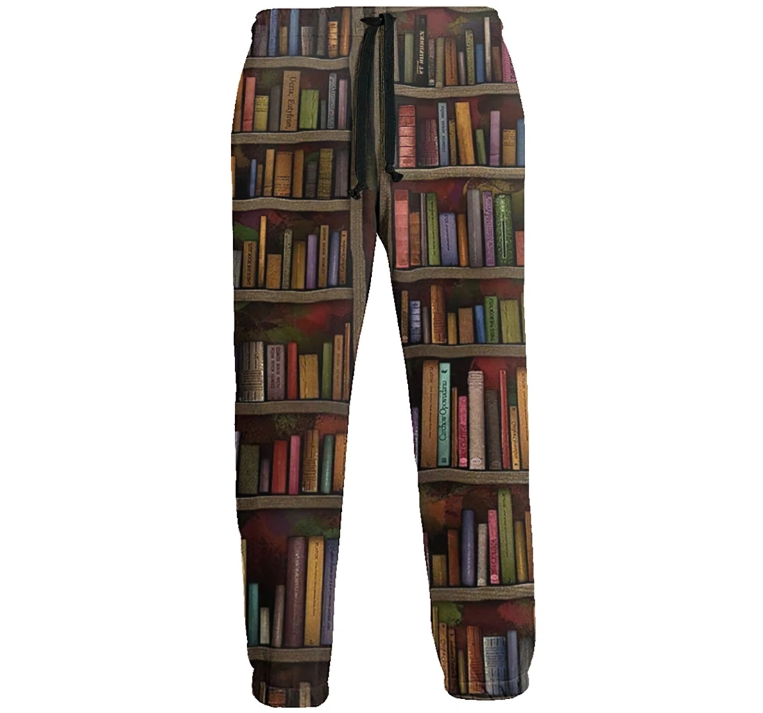 Personalized Classic Bookshelf Digital Graphric Cool Casual Sweatpants, Joggers Pants With Drawstring For Men, Women