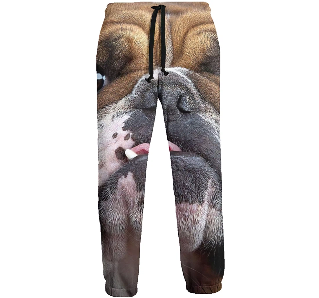 Personalized Bulldog Face Digital Graphric Cool Casual Sweatpants, Joggers Pants With Drawstring For Men, Women