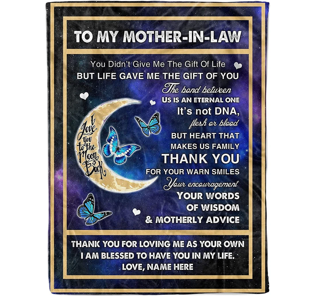 Throw Blanket, Quilt - Love Quote I Love You To The Moon And Back Butterfly Personalized Gift Mother-in-law Sherpa Fleece