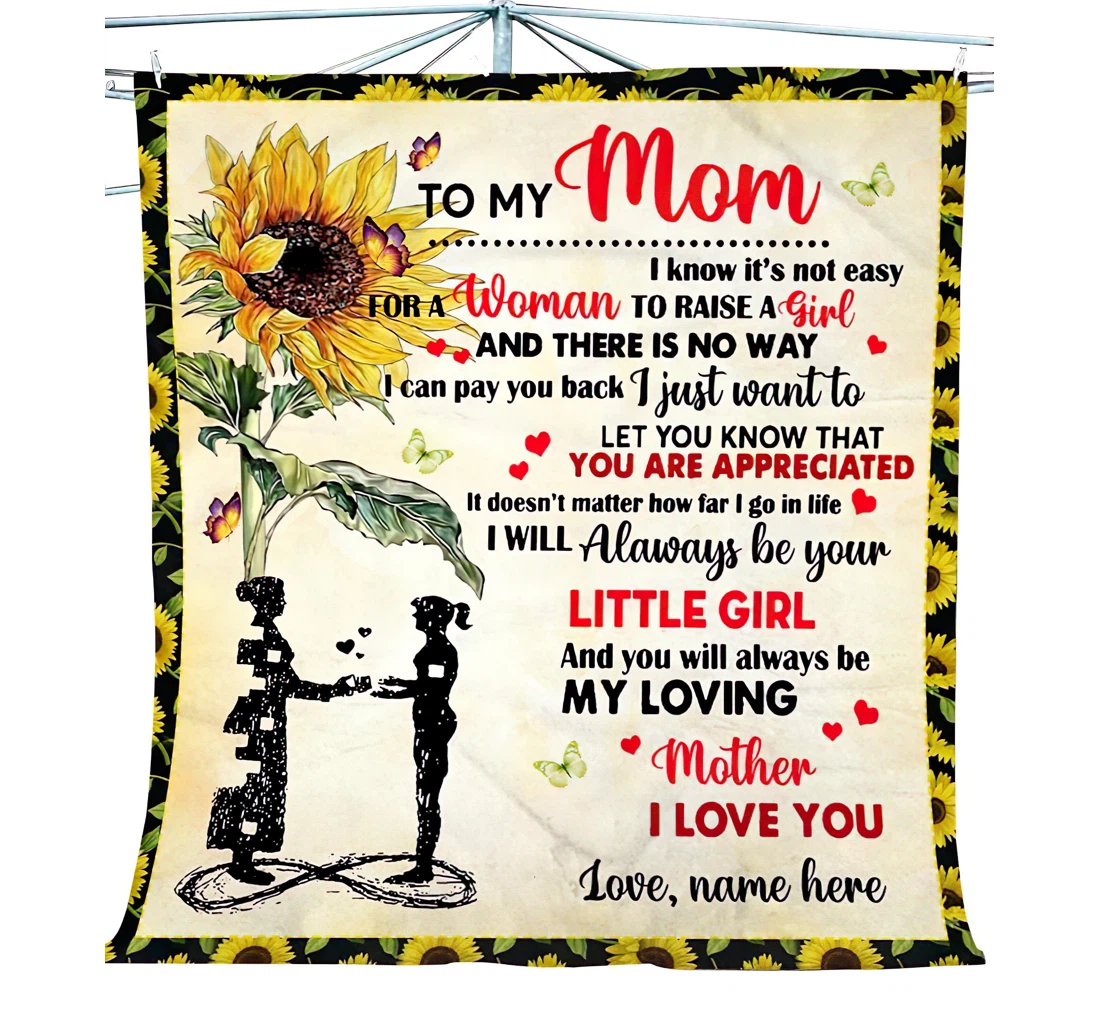 Throw Blanket, Quilt - Personalized To My Mom Love Quote Mother I Love You Sunflower Daughter Gift Mom Great Sherpa Fleece