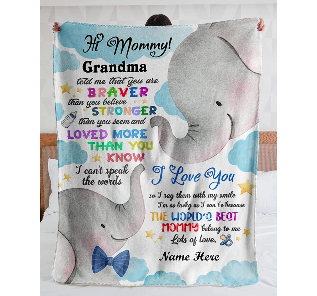 Throw Blanket, Quilt - Personalized Elephant To New Mom From Grandma And Baby Bump Customized Cute Elephants Printed Bedroom Gifts Sherpa Fleece