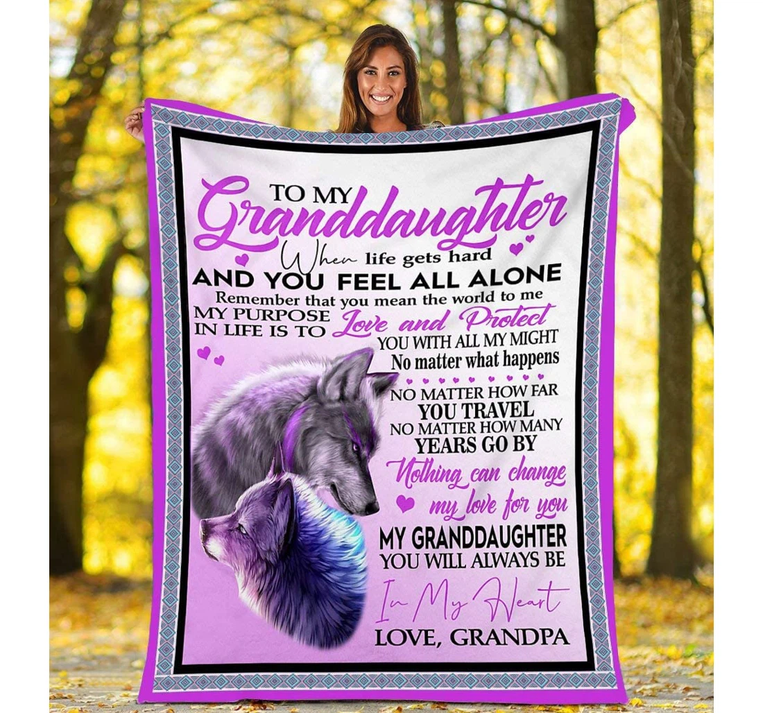 Throw Blanket, Quilt - Personalized To My Granddaughter Wolf From Grandpa Customized Print Wolf Bedroom Gifts Daughterchristmas Sherpa Fleece