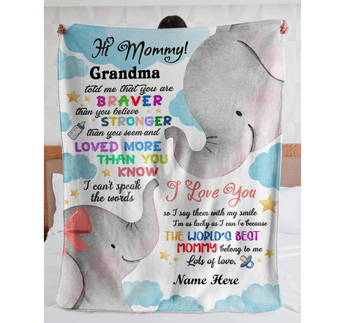 Throw Blanket, Quilt - Personalized Elephant White To New Mom From Grandma And Baby Bump Customized Cute Elephants Bedroom Gifts Xmas Sherpa Fleece