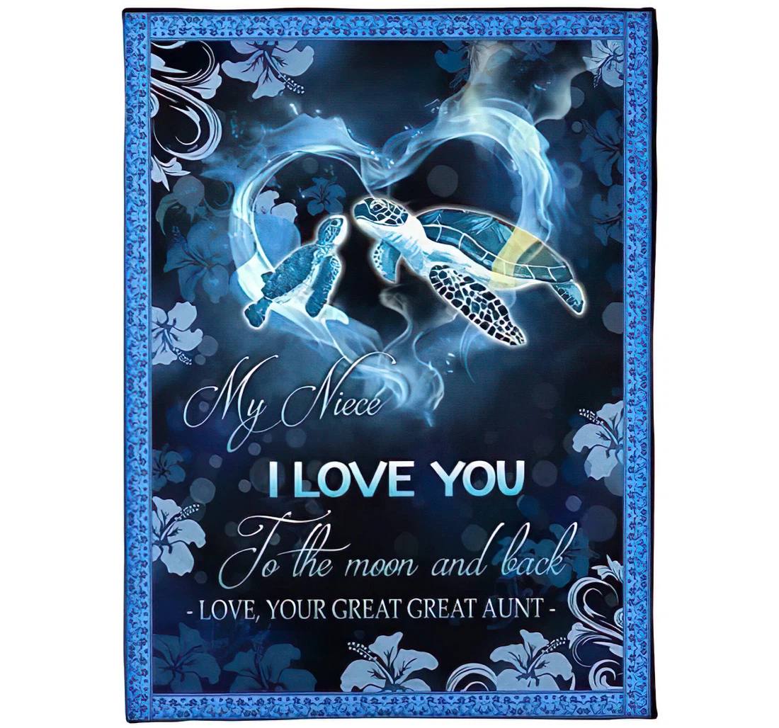 Throw Blanket, Quilt - Personalized To My Niece Turtle Family From Aunt Auntie Un Customized Blue Turtles Sea Hibiscus Flower Premium Gifts Sherpa Fleece