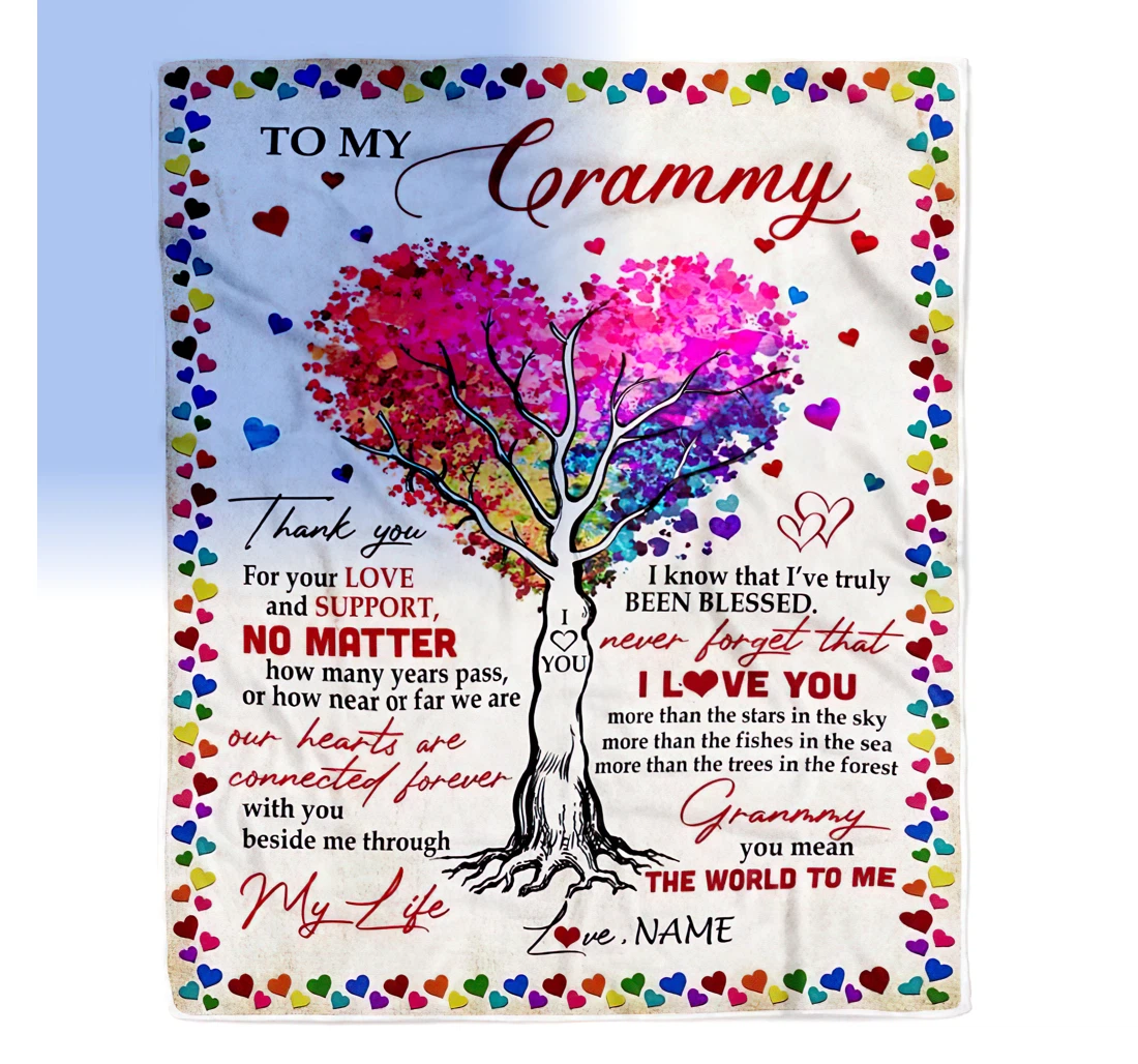 Throw Blanket, Quilt - Personalized To My Gramma Love From Grandkid Customized Rainbow Colorful Heart Tree Premium Family Bedroom Gifts Sherpa Fleece