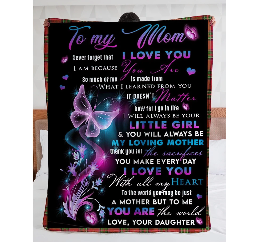 Throw Blanket, Quilt - Personalized To My Mom Butterfly From Daughter Customized Shining Beautiful Butterflies Black Premium Bedroom Gifts Sherpa Fleece