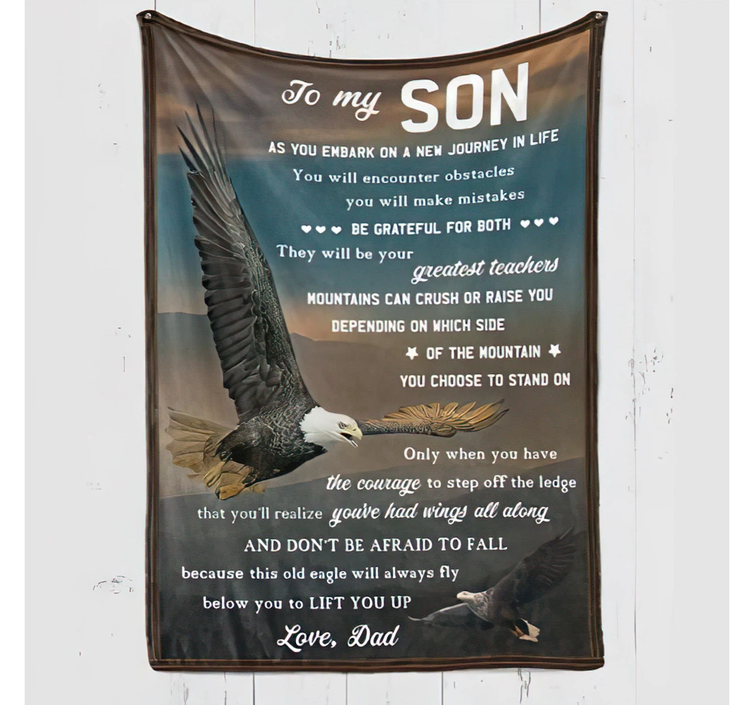 Throw Blanket, Quilt - Personalized To My Son Eagle Family From Dad Customized Baby And Father Eagle Flying The Mountain Gifts Sherpa Fleece