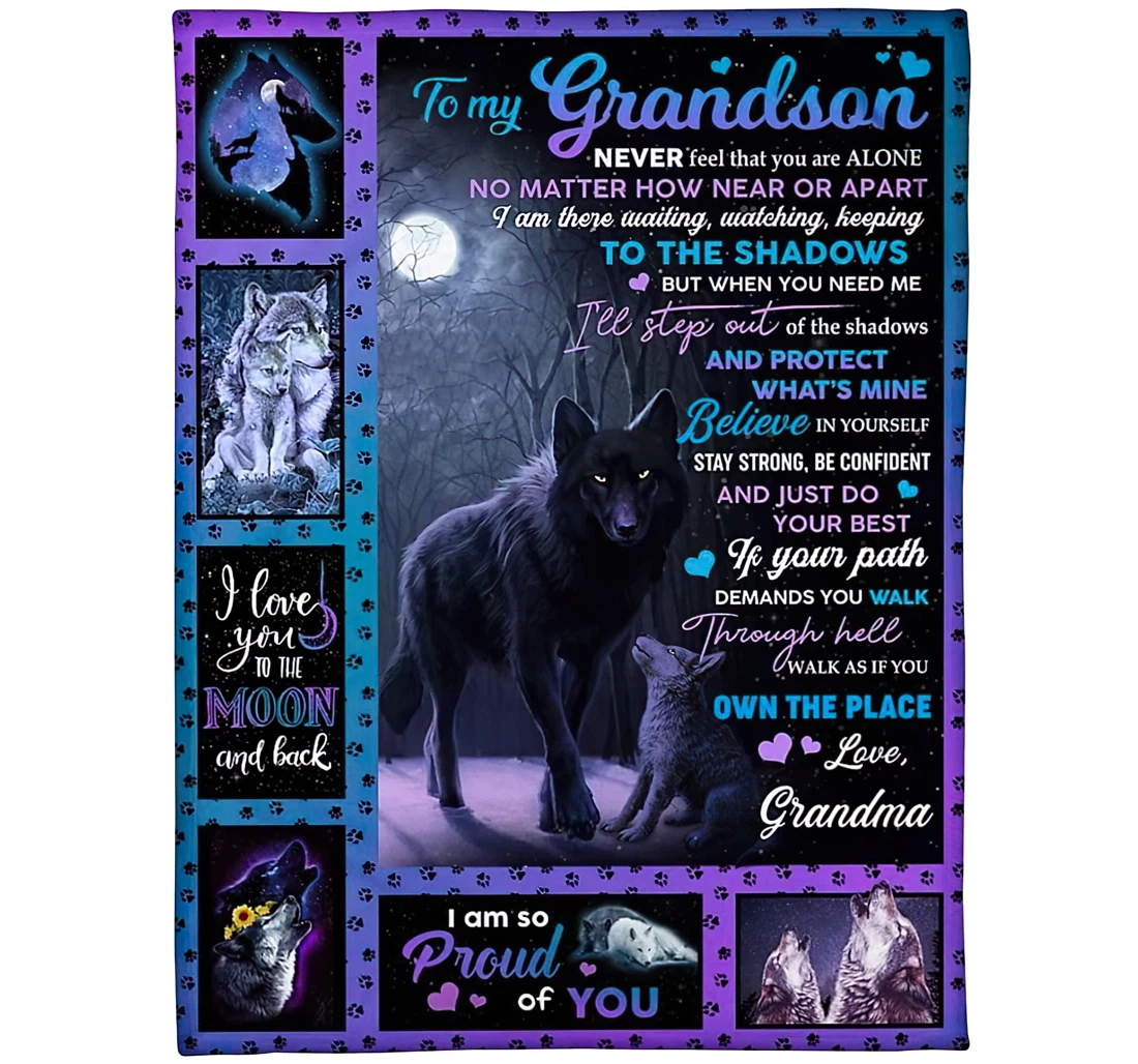 Throw Blanket, Quilt - Personalized Wolf Family To My Grandson From Grandma Customized Print Pictures Of Wolves Gifts Sherpa Fleece