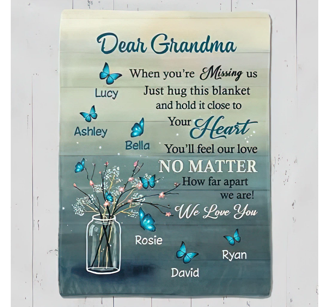 Throw Blanket, Quilt - Personalized Dear Grandma Butterfly From Grandkids Customized Butterflies Fly Out Of The Vase Premium Bedroom Gifts Sherpa Fleece