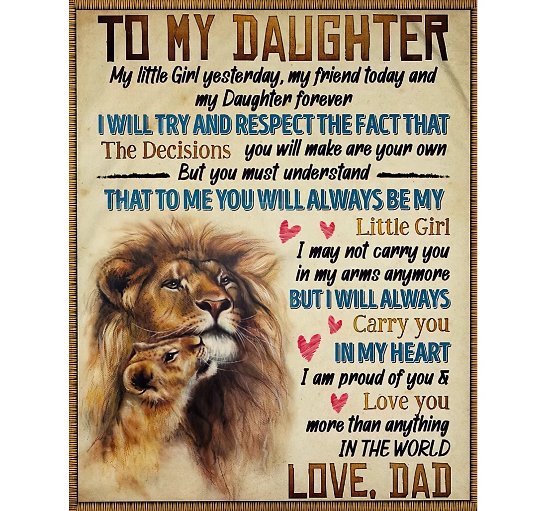 Throw Blanket, Quilt - Personalized To My Daughter Lion Family From Dad Customized Father And Baby Crown Lion Together Printed Gifts Sherpa Fleece