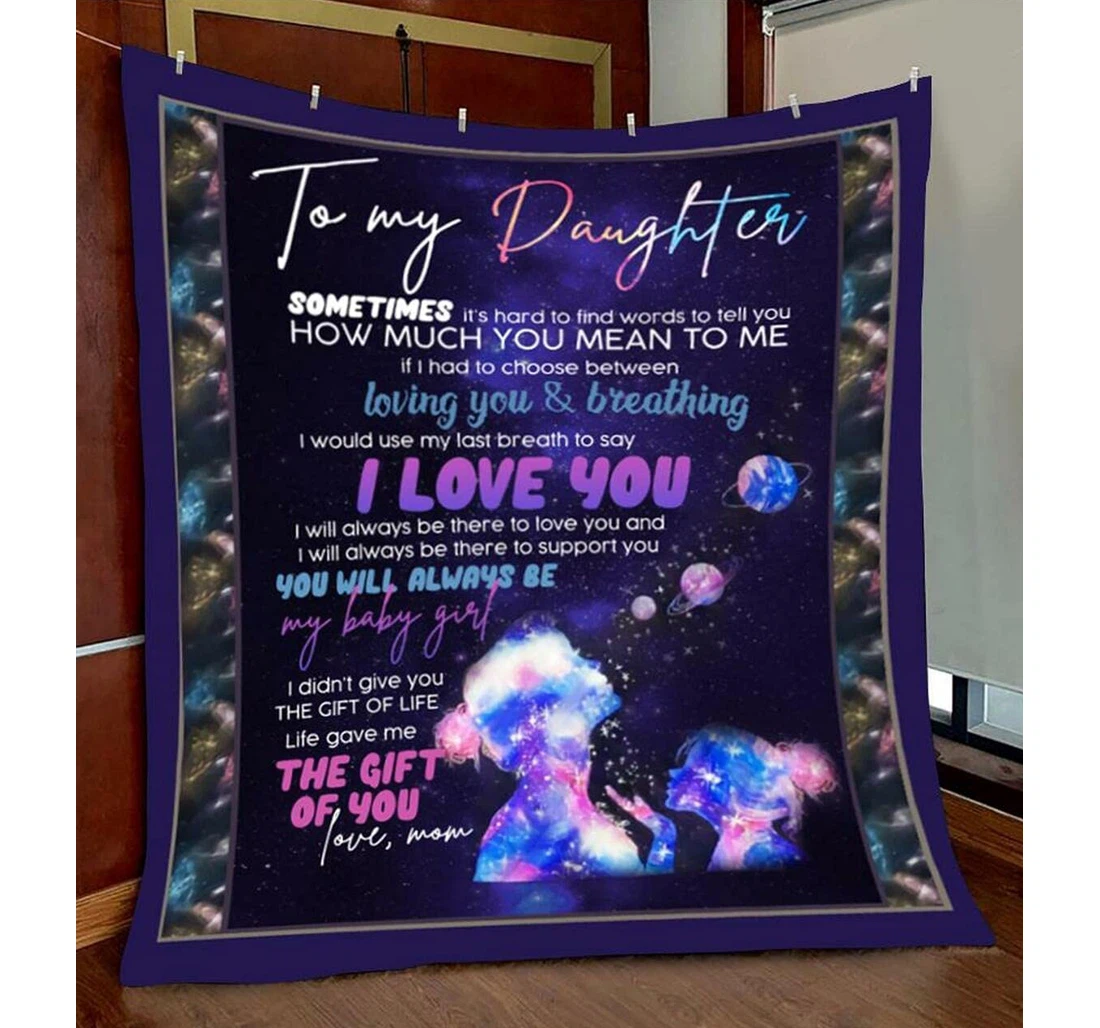 Throw Blanket, Quilt - Personalized To My Daughter From Mom Custom Name Galaxy Background Cute Mother And Baby Together Art Bedding Gifts Sherpa Fleece