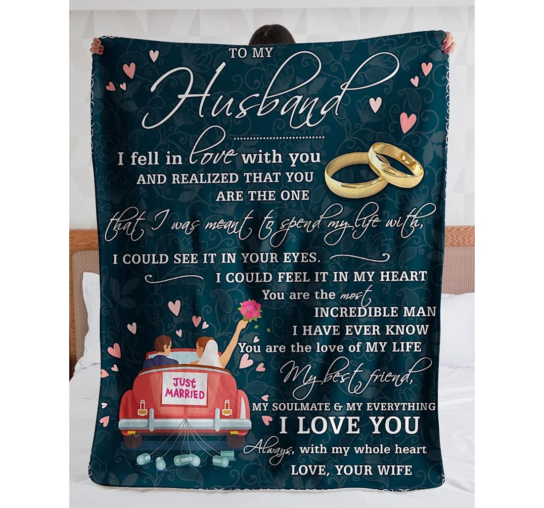 Throw Blanket, Quilt - Personalized To My Husband From Wife Custom Name Just Married Happiness Couple Together On Wedding Day Bedding Gifts Valentines Engagement Sherpa Fleece