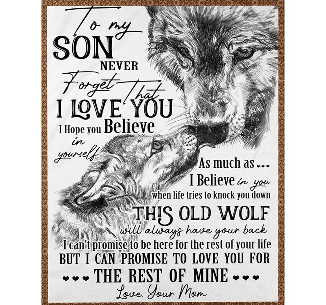 Throw Blanket, Quilt - Personalized To My Son Wolf From Mom Customized Cooler Wolves White Black Premium Family Bedroom Gifts Sherpa Fleece