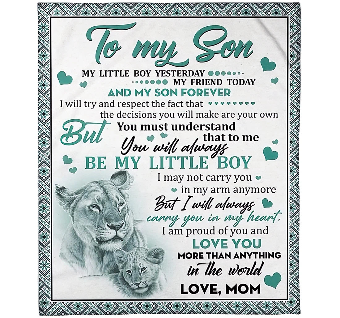 Throw Blanket, Quilt - Personalized Lion To My Son From Mom Custom Name Always Be My Little Boy Happiness Art Bedding Gifts Custom Xmas Sherpa Fleece