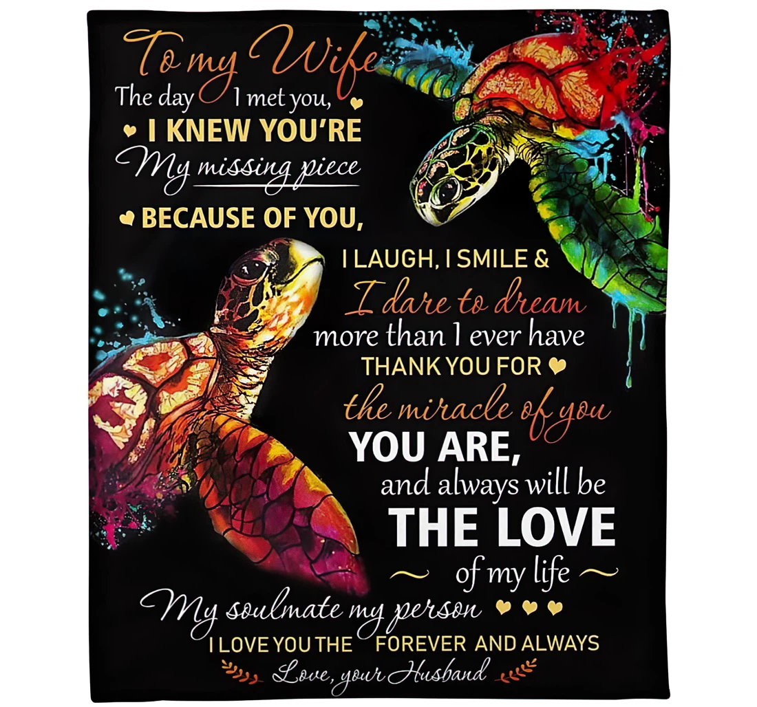 Throw Blanket, Quilt - Personalized Turtle To My Wife From Husband Custom Name Colorful Beautiful Turtle Couple Swimming Together Bedding Gifts Xmas Sherpa Fleece