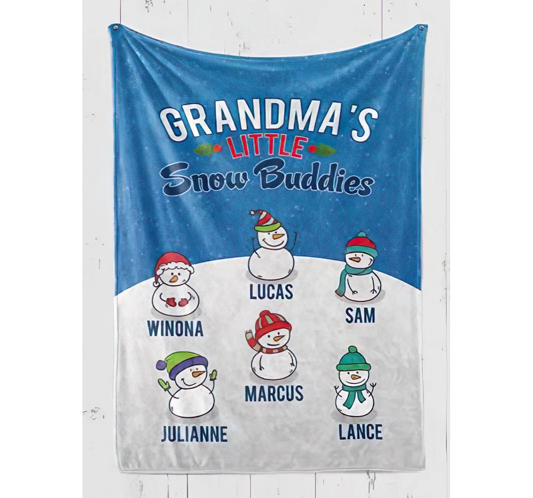 Throw Blanket, Quilt - Personalized To My Grandma From Grandkid Custom Grandmother Nickname And Kids Name Cute Snowman Grandma's Little Snow Buddies Bedding Gifts Xmas Sherpa Fleece