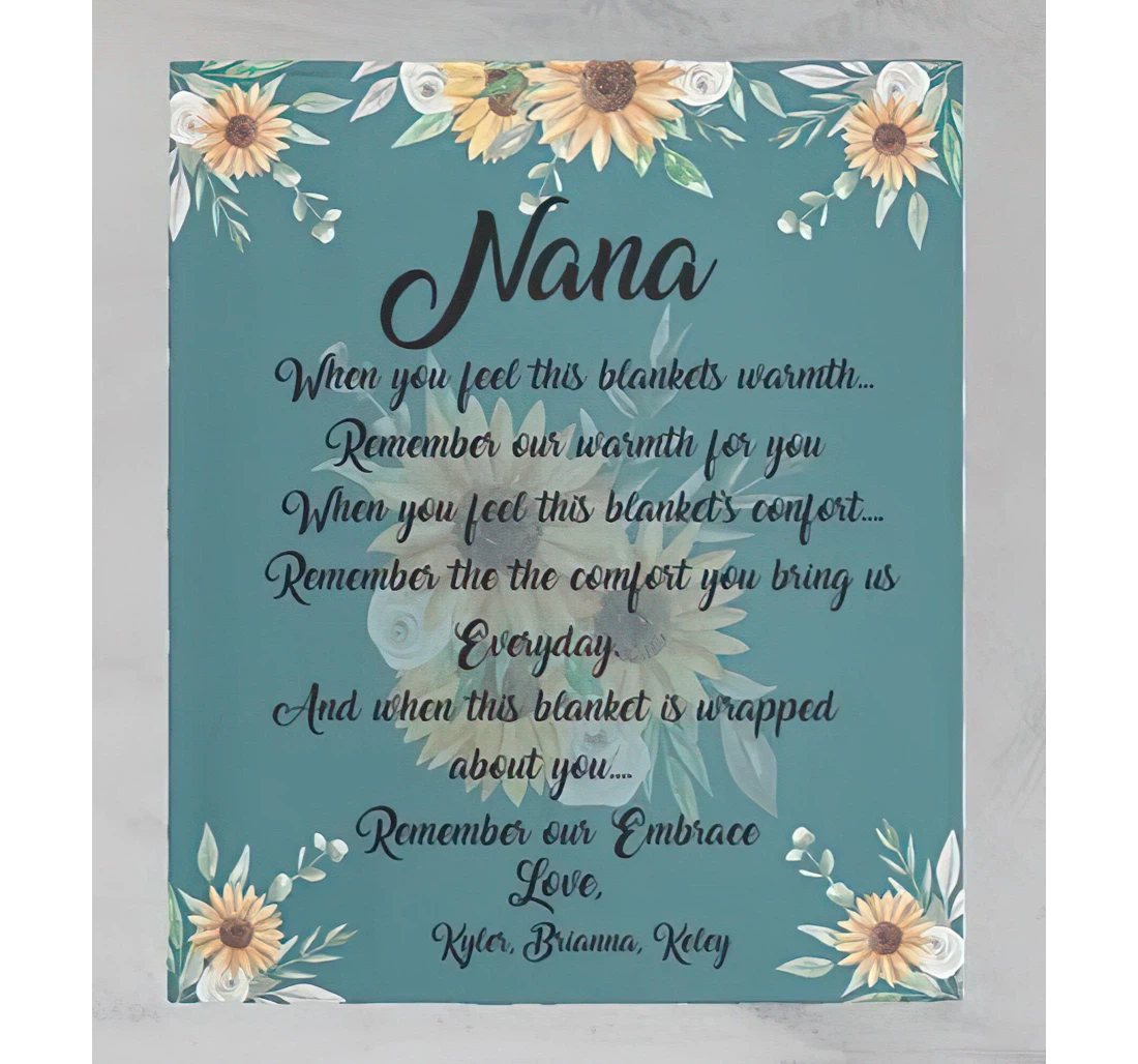 Throw Blanket, Quilt - Personalized Sunflower To My Grandma From Grandkid And Son Custom Mother Nickname And Kids Name Beautiful Flower Beloved Nana Gifts Xmas Sherpa Fleece