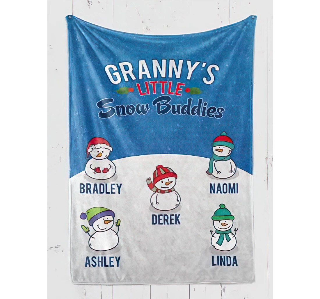 Throw Blanket, Quilt - Personalized To My Grandma From Grandkid Custom Grandmother Nickname And Kids Name Cute Snowman Little Snow Buddies Bedding Gifts Xmas Sherpa Fleece