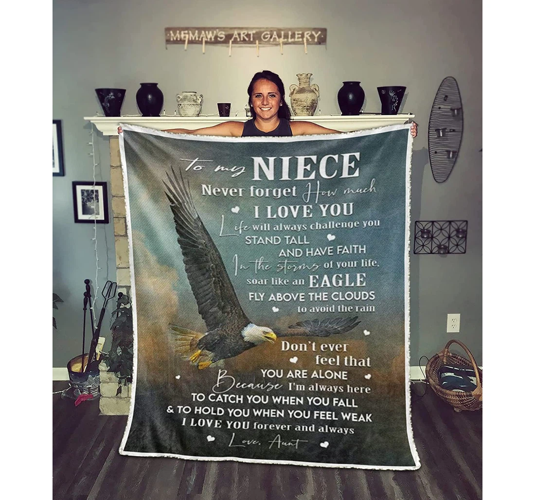 Throw Blanket, Quilt - Personalized Eagle To My Niece From Aunt Auntie Customized Hawk White Head Eagle Storm Sky Gifts Sherpa Fleece