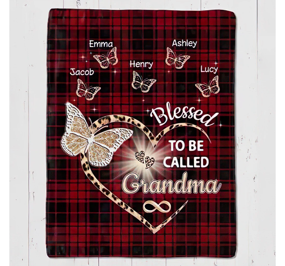 Throw Blanket, Quilt - Personalized To My Grandma Butterfly Family From Grandkids Customized Leopard Kid Butterflies Red Plaid Gifts Sherpa Fleece