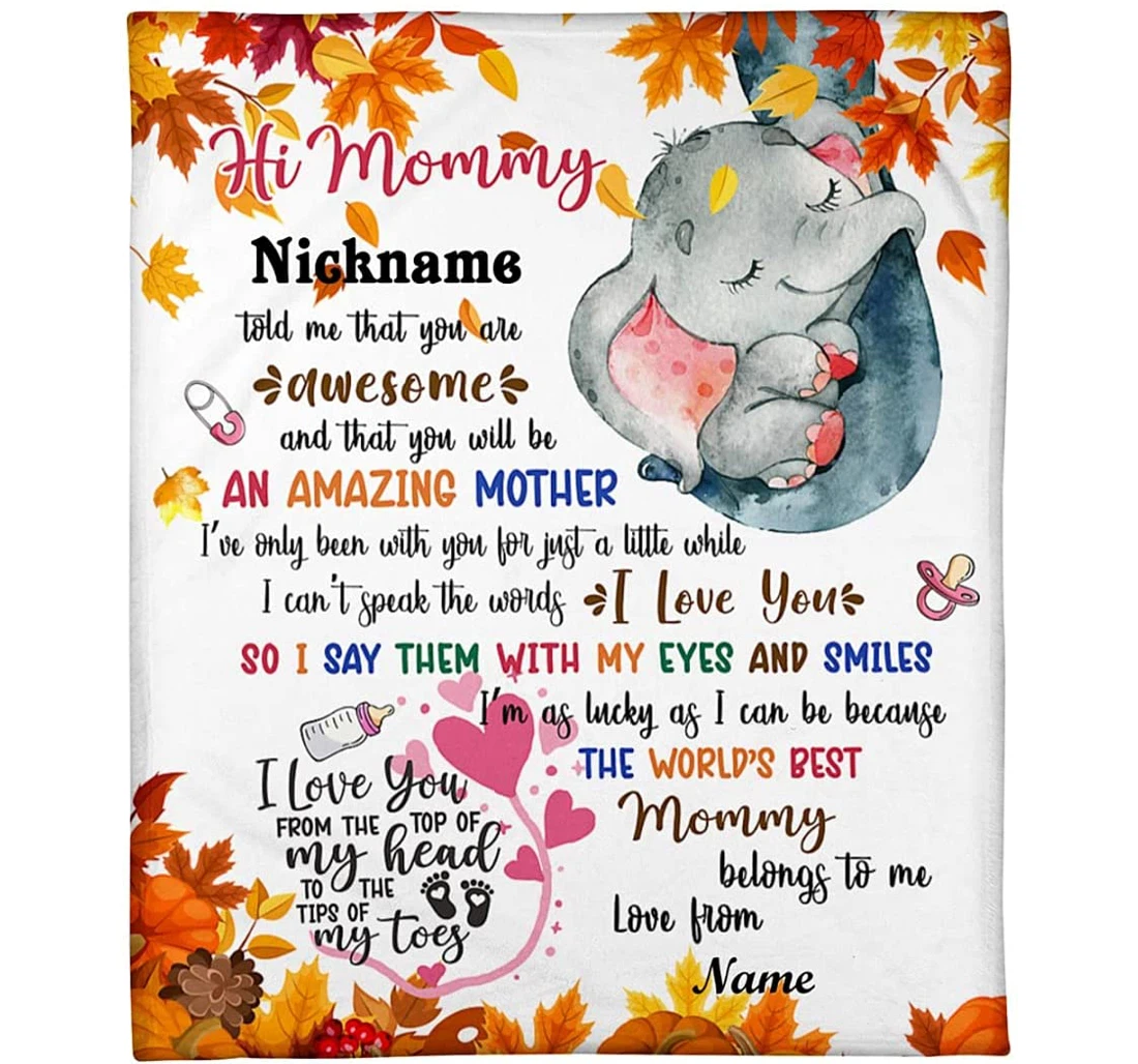 Throw Blanket, Quilt - Personalized Elephant New Mommy Gifts From Baby Bump Custom Name Print Baby Elephant In The Autumn Light Weight Gifts Sherpa Fleece