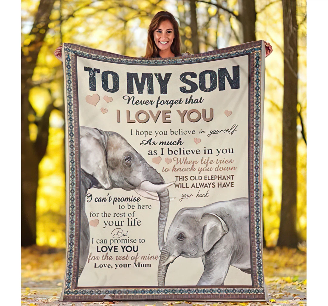 Throw Blanket, Quilt - Personalized To My Son Elephant From Mom Customized Mommy And Baby Elephant White Premium Bedroom Gifts Sherpa Fleece