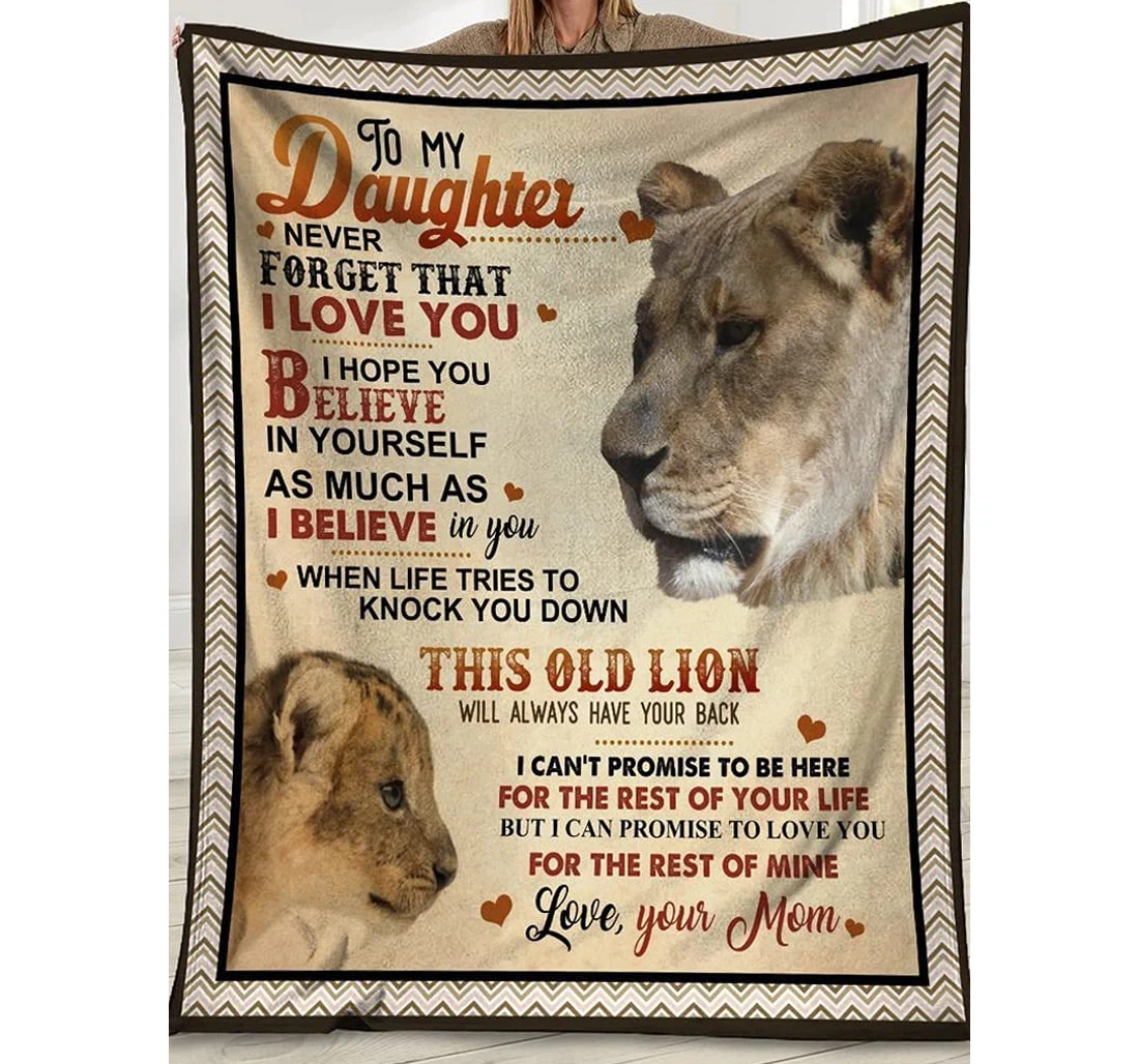 Throw Blanket, Quilt - Personalized To My Daughter Lion Family From Mom Customized Mother And Baby Crown Lion Together Printed Gifts Sherpa Fleece