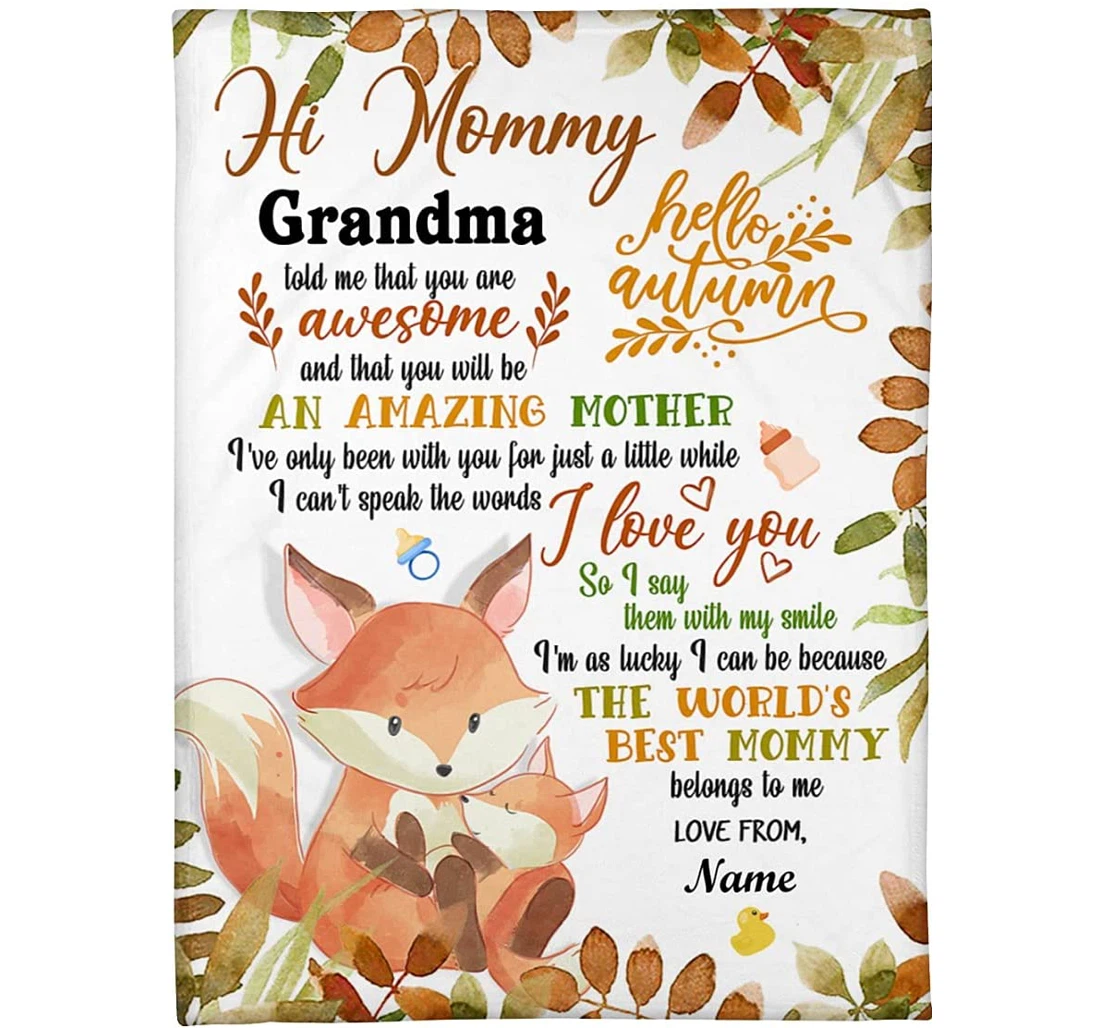 Throw Blanket, Quilt - Personalized Fox New Mom From Baby And Grandma Custom Name Print Family Fox In The First Autumn Light Weight Bedroom Gifts Xmas Sherpa Fleece