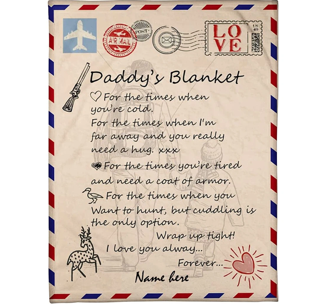 Throw Blanket, Quilt - Personalized Air Mail Letter To My Daddy From Kid Custom Name Dad And Baby Together Art Bedding Gifts Xmas Sherpa Fleece