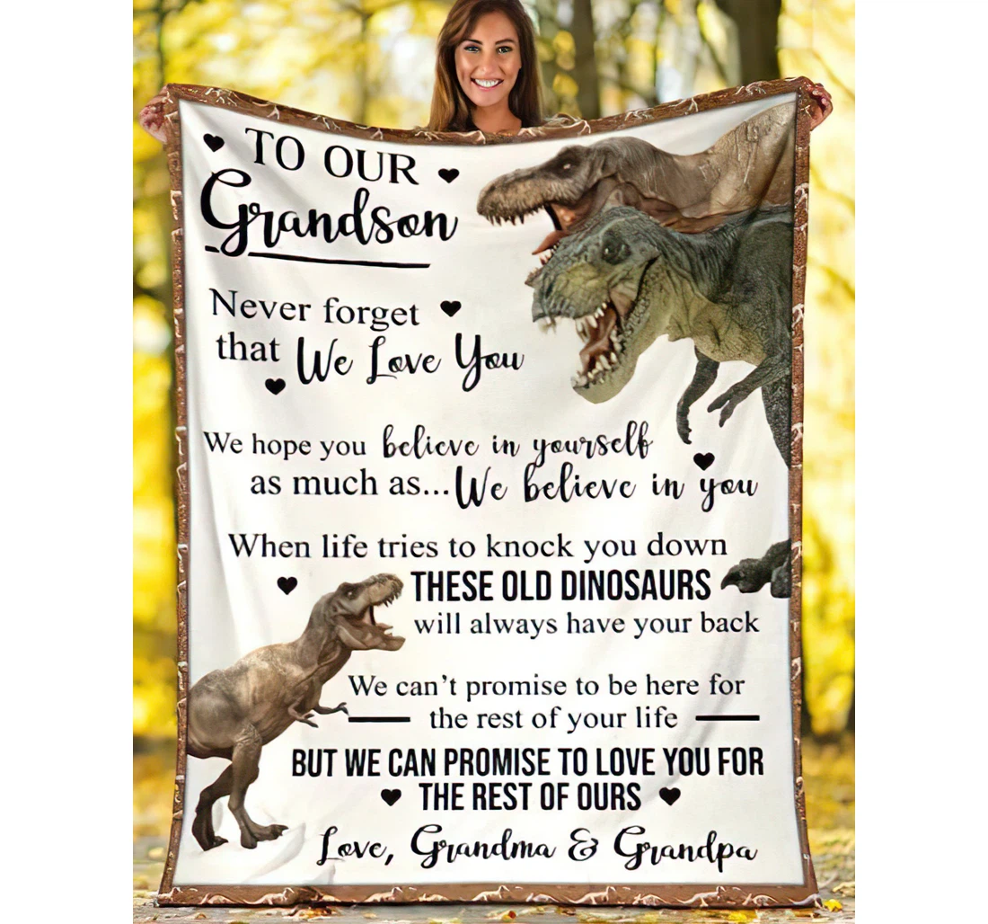 Throw Blanket, Quilt - Personalized To Our Grandson Dinosaur Family From Grandparents Customized Horrid Dinosaurs Art Printed Bedroom Gifts Sherpa Fleece