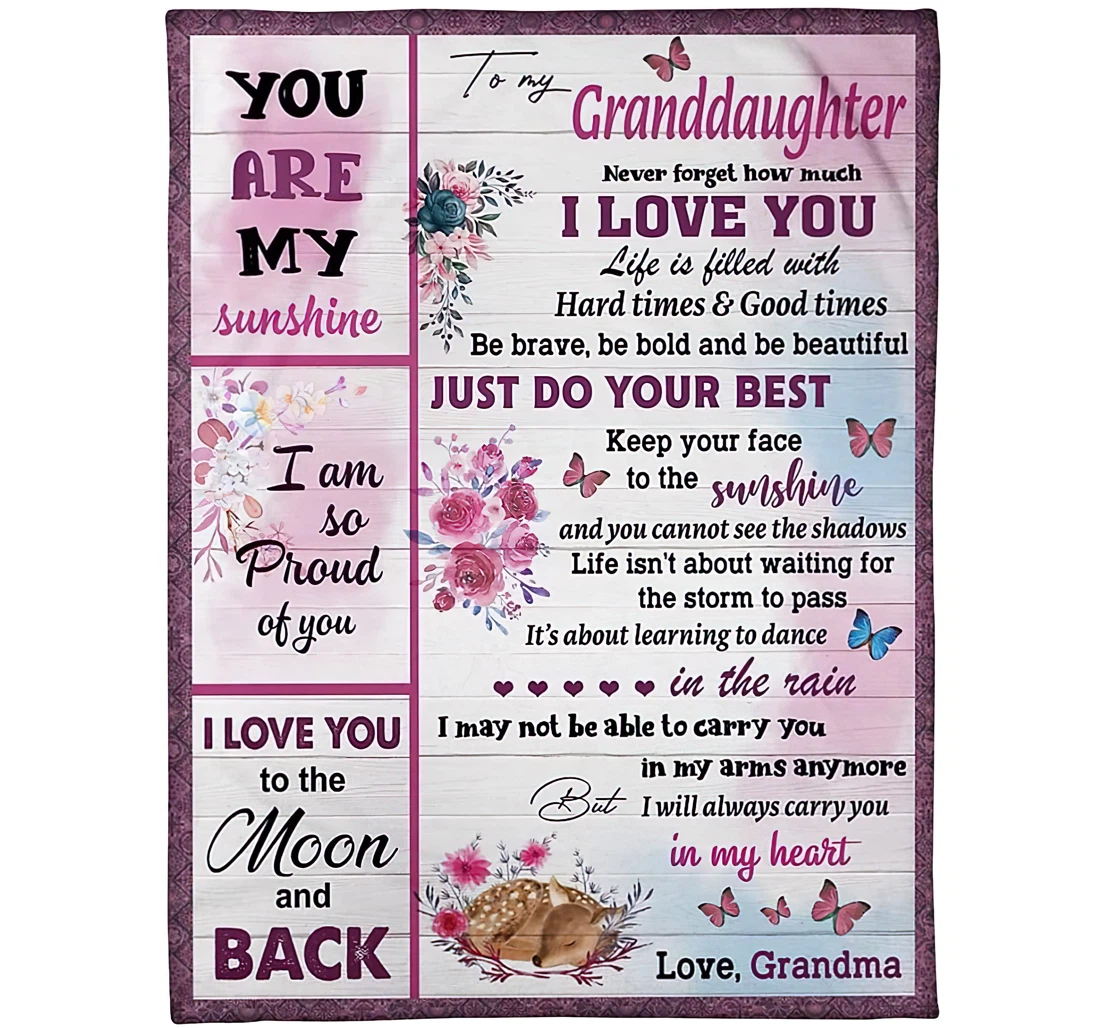 Throw Blanket, Quilt - Personalized To My Granddaughter Butterfly From Grandma Customized Butterflies Flower Wooden Premium Bedroom Gifts Sherpa Fleece